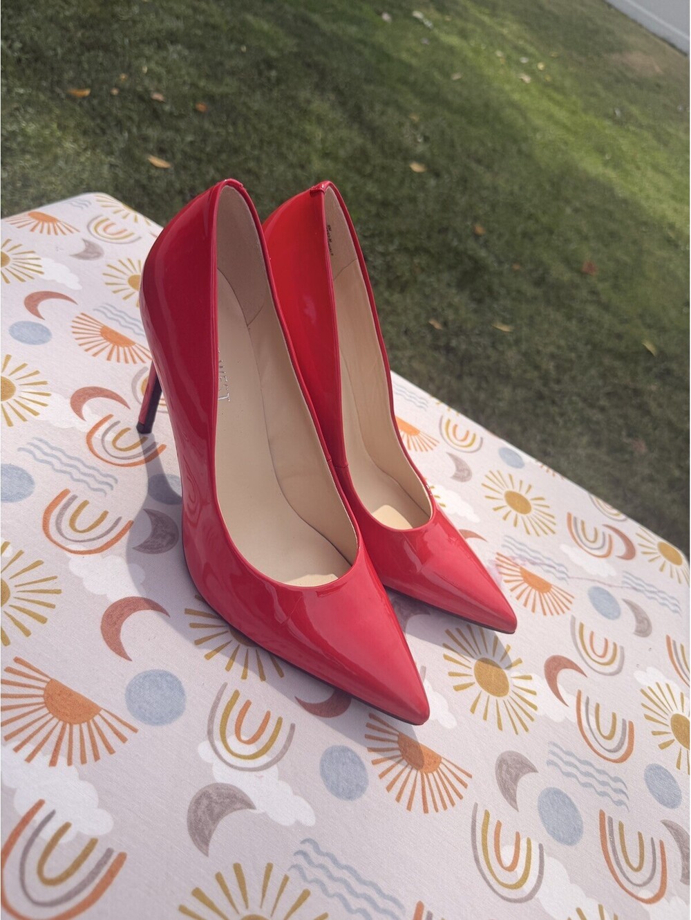 Nine West Women’s Red Patent Leather Pointed Toe Slip On Stiletto Pumps 7